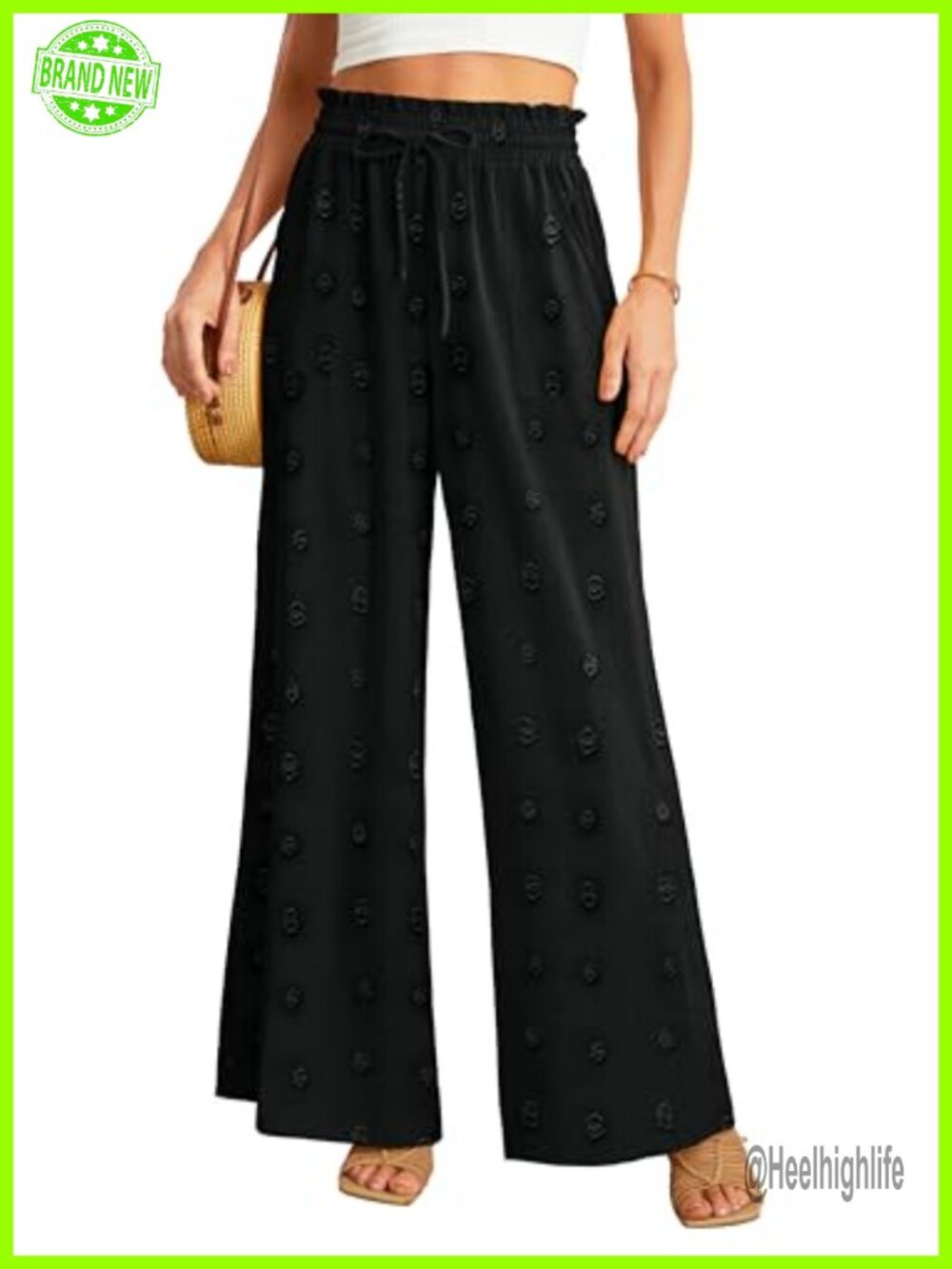 Wide Leg Pants High Waist Loose Flowy Adjustable Tie Knot Trousers Casual